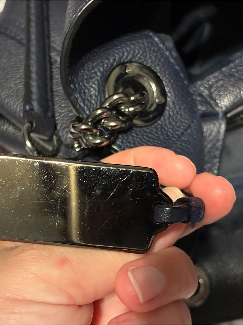 Coach Leather Madison Purse: Navy with Gunmetal Handle Accents - Picture 9 of 9